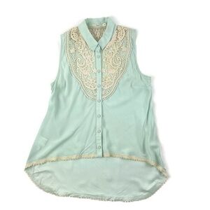 Hazel Womens Sleeveless Blouse, Green Lace Small